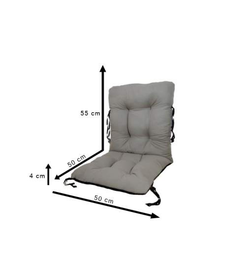 Set 4 Perne sezut/spatar pentru scaun de gradina sau balansoar, 50x50x55 cm, culoare gri