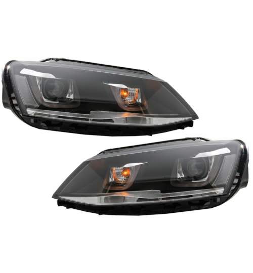 Faruri 3D LED compatibile cu VW Jetta Mk6 VI (2011-2017) GTI U Bi-Xenon Design KTX3-HLVWJ6U