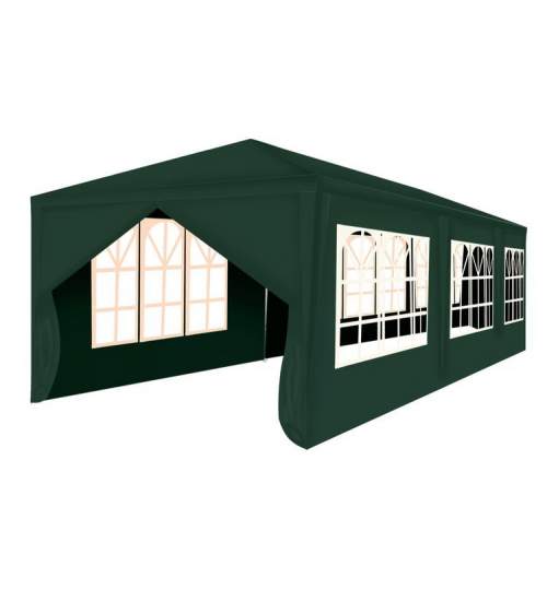 Cort pavilion pentru gradina, curte sau evenimente 3x9m, cu 8 pereti detasabili, 6 ferestre, culoare Verde