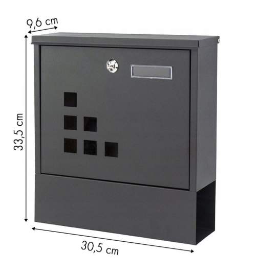 Cutie Postala din otel pentru Exterior, cu Spatiu pentru ziare sau pliante, 2 Chei, 33.5x30.5 cm, Gri Antracit