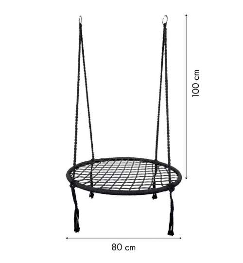 Leagan Balansoar rotund tip cuib pentru curte, gradina sau terasa, capacitate maxima 150kg, diametru 80cm, negru