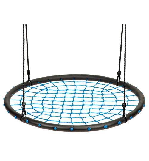 Leagan Balansoar rotund tip cuib pentru curte, gradina sau terasa, capacitate 100kg, 100cm, negru/albastru