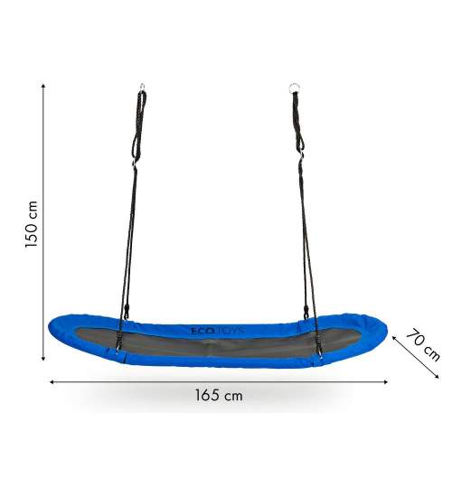 Leagan Balansoar suspendat tip cuib oval XXL pentru curte, terasa sau gradina, 100kg, albastru