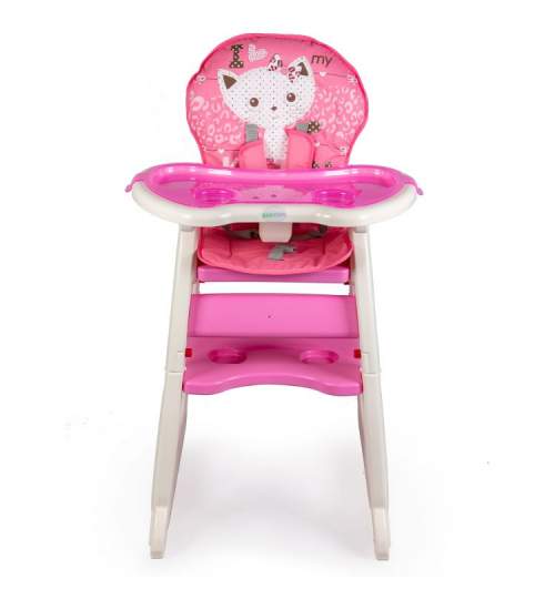 Scaun de masa inaltator pentru copii si bebe 2in1, cu centura de siguranta si spatar reglabil, roz