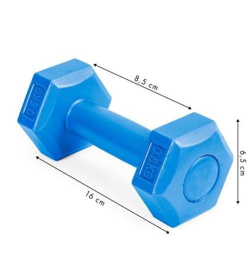 Set 2 Gantere pentru fitness sau antrenament, din cauciuc, 2x0.5 kg, culoare albastru