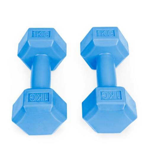 Set 2 Gantere pentru fitness sau antrenament, din cauciuc, 2x1 kg, culoare albastru