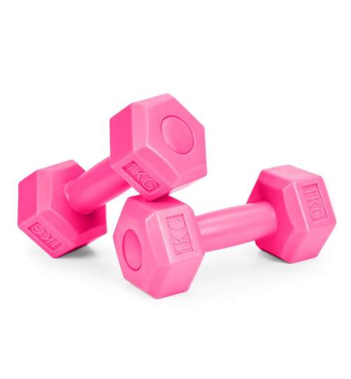 Set 2 Gantere pentru fitness sau antrenament, din cauciuc, 2x1 kg, culoare roz