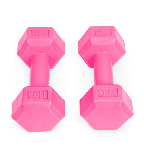 Set 2 Gantere pentru fitness sau antrenament, din cauciuc, 2x1 kg, culoare roz