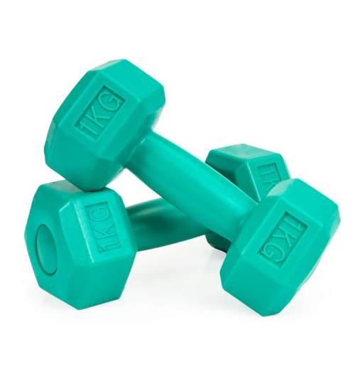Set 2 Gantere pentru fitness sau antrenament, din cauciuc, 2x1 kg, culoare verde