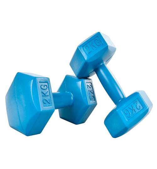Set 2 Gantere pentru fitness sau antrenament, din cauciuc, 2x2 kg, culoare albastru
