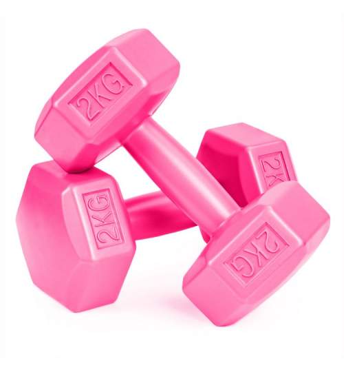 Set 2 Gantere pentru fitness sau antrenament, din cauciuc, 2x2 kg, culoare roz
