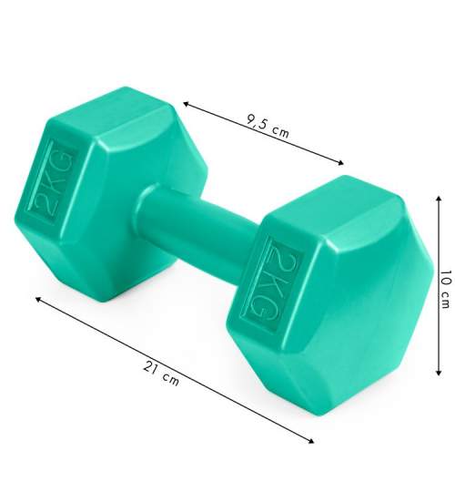 Set 2 Gantere pentru fitness sau antrenament, din cauciuc, 2x2 kg, culoare verde