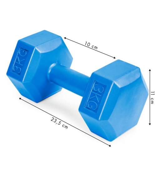 Set 2 Gantere pentru fitness sau antrenament, din cauciuc, 2x3 kg, culoare albastru