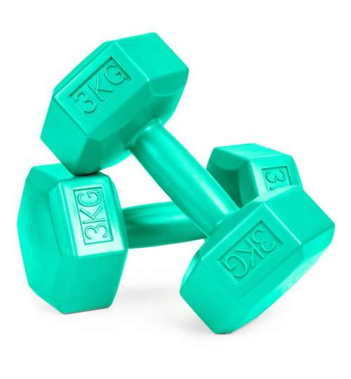 Set 2 Gantere pentru fitness sau antrenament, din cauciuc, 2x3 kg, culoare verde
