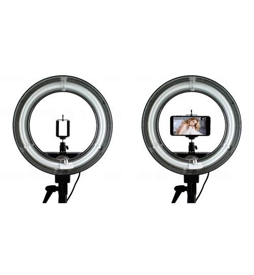 Set Foto Lampa Circulara 5600K + Trepied cu Inaltime Reglabila si sistem prindere pentru suport telefon sau camera video
