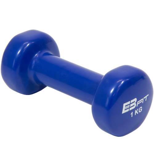 Gantera fitness din cauciuc EB Fit, greutate 1kg, culoare albastru