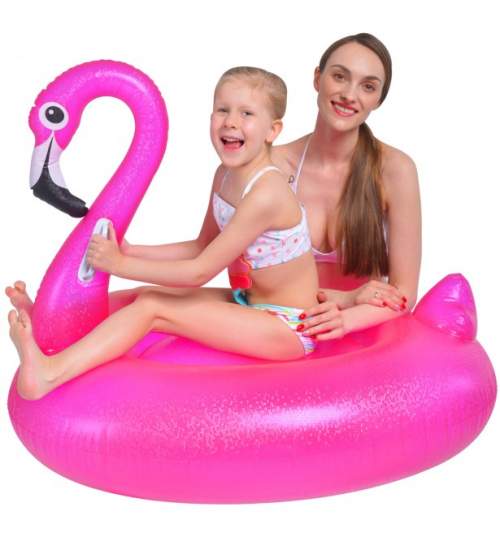Saltea Gonflabila pentru Copii, model Flamingo, pentru Piscina, cu manere, 110x90 cm, roz
