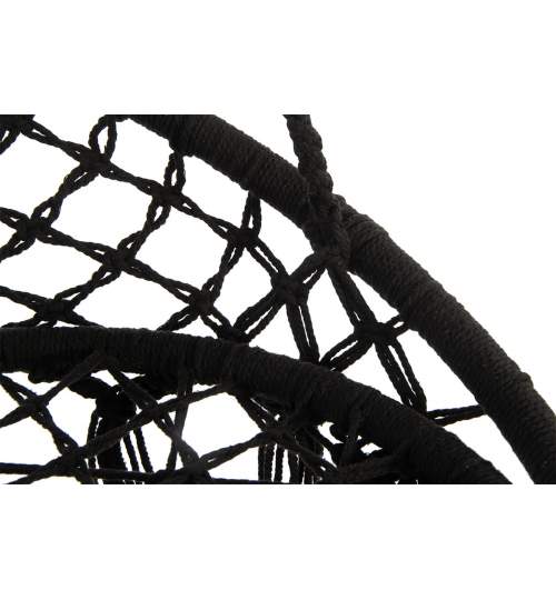 Scaun tip Leagan Suspendat pentru terasa, curte sau gradina, 80x60cm, 120kg, Negru, cu Kit accesorii montare, format din sfoara, carlig de prindere si 2 carabine