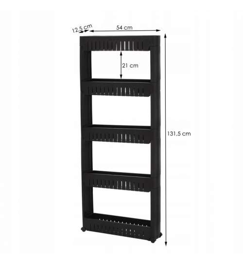 Dulap modular mobil Springos pentru baie sau bucatarie, cu 5 rafturi, 131.5x54 cm, negru