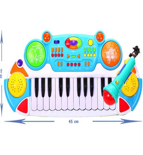 Set Orga de Jucarie pentru Copii cu Scaun si Microfon de Karaoke, 45x20 cm, albastru MLS12-101899