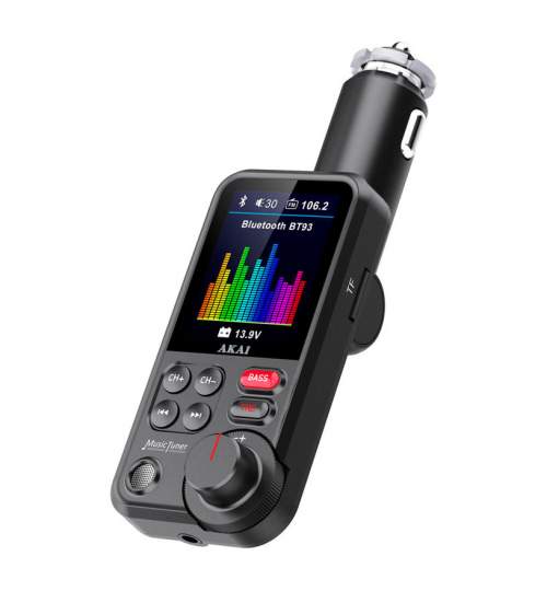 Modulator FM Akai FMT-93BT, Bluetooth, USB, Micro SD Card reader, functie incarcator telefon, microfon incorporat, egalizator MRA36-161020-1