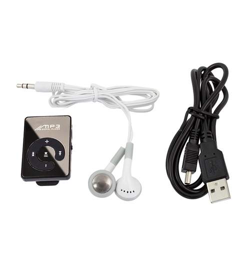 Mini MP3 Player cu MicroSD pana la 32GB, Mufa Jack, Mini USB, Iluminare LED si Baterie Reincarcabila