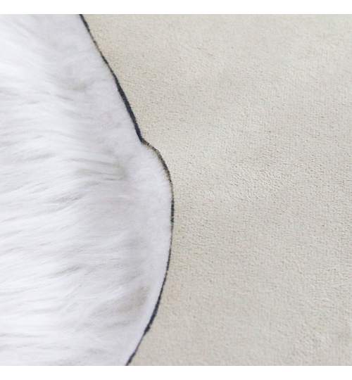 Covor decorativ sintetic pentru interior, din imitatie de blana de oaie, 90x60 cm, alb