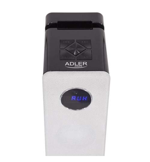 Sistem Audio Stereo Boxa Bluetooth Turn Adler cu Telecomanda, USB, SD, AUX, LED, Putere 40W, Argintiu