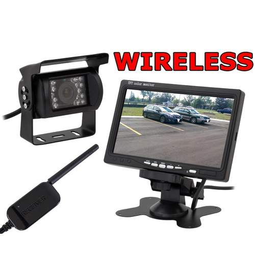 Set de Mers Inapoi Auto Wireless - Camera Video Marsarier cu Display LCD 7 Inch si Wi-Fi, Montare Rapida