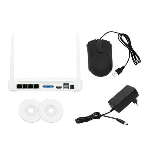 Kit Supraveghere Video IP Blow wi-fi cu 4 Camere de 1 MP, NVR Wireless, Transmisie pe Internet, Wi-Fi, HD 720p