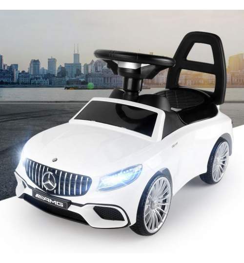 Masinuta Mercedes GLE 63 AMG, volan interactiv cu melodii, faruri LED, capacitate 25kg, culoare alb