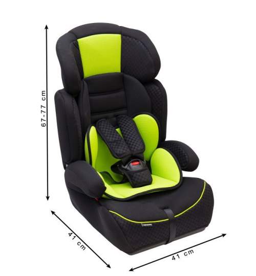 Scaun Auto pentru Copii 9-36 kg, cu Protectie laterala si Tetiera reglabila, fixare centura in 3 puncte, Negru/Verde