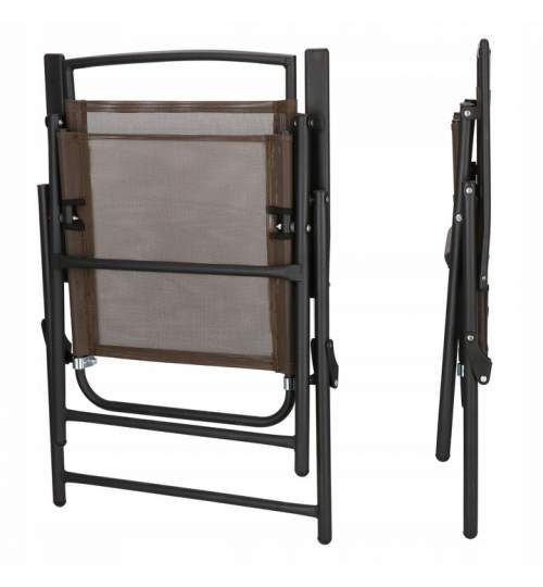 Scaun pliabil pentru curte, gradina sau casa, cu cadru metalic, capacitate 120kg, maro/negru