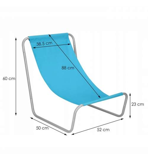 Scaun pliabil sezlong pentru plaja, gradina sau camping, cu cadru metalic, 90kg, culoare Albastru