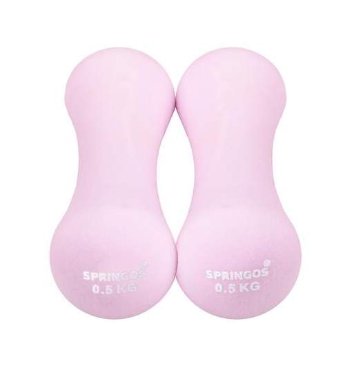 Set 2 Gantere fitness din neopren Springos, 2x0.5 kg, culoare roz