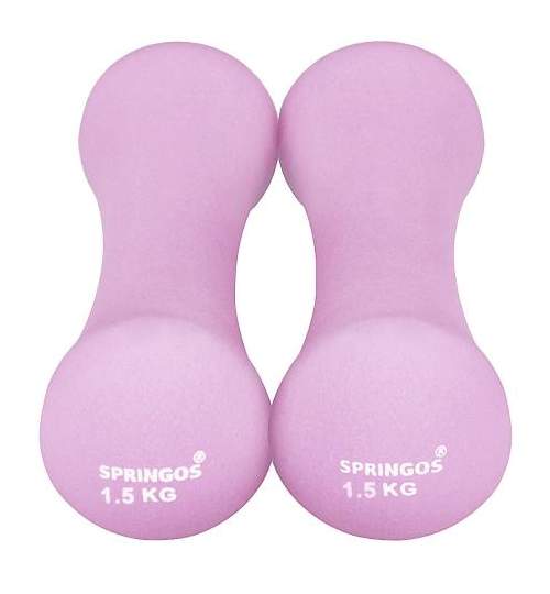 Set 2 Gantere fitness din neopren Springos, 2x1.5 kg, culoare roz