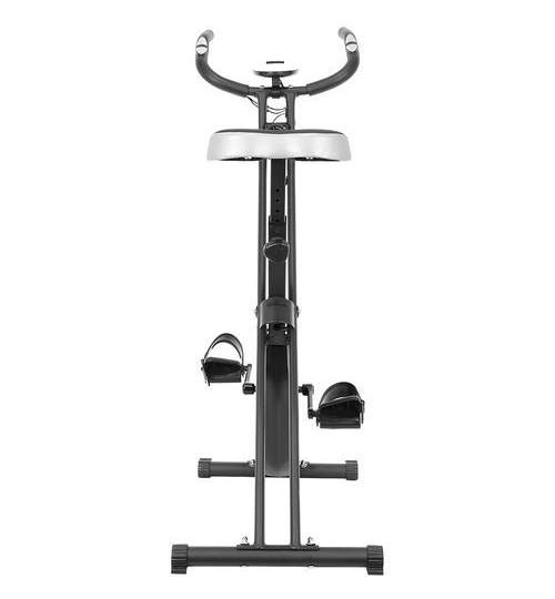 Bicicleta pentru exercitii Fitness Magnetica, Reglabila si Pliabila, cu Afisaj LCD si Senzor Puls, Capacitate 100kg, Culoare Negru
