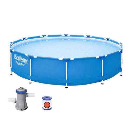 Piscina pentru copii Bestway cu Pompa de apa inclusa, strat Triplu PVC, cadru otel si supapa pentru evacuare apa, diametru 366 cm, 6473L