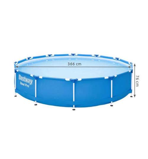 Piscina pentru copii Bestway cu strat Triplu PVC, cadru otel si supapa pentru evacuare apa, diametru 366 cm, 6473L, albastru