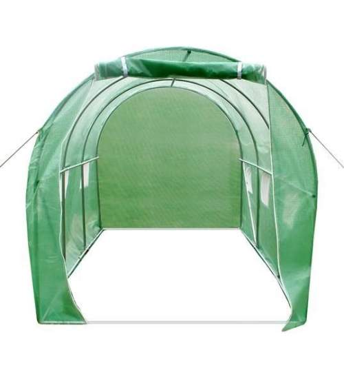 Solar Sera pentru Gradina Malatec cu 2 Ferestre Laterale, Folie Transparenta si Cadru Metalic, Dimensiuni 2x2x2 m, Verde