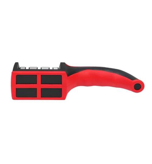 Ascutitor de cutite manual 3in1, cu maner ergonomic, 21.5x5 cm, rosu/negru