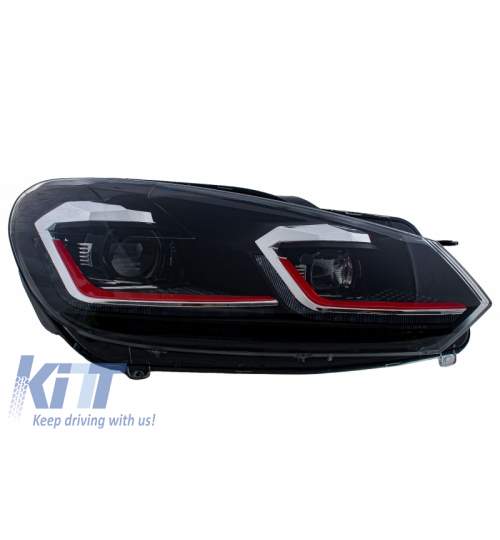 Faruri LED VW Golf 6 VI (2008-2013) Facelift G7.5 GTI Design Rosu Semnalizare Secventiala LHD KTX2-HLVWG6FR