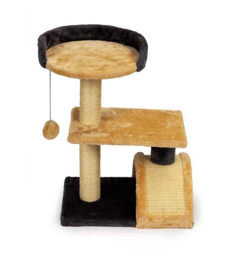 Loc de Joaca pentru Pisici tip Turn, cu 3 Nivele, platforma si jucarie, inaltime 55 cm, Culoare Maro