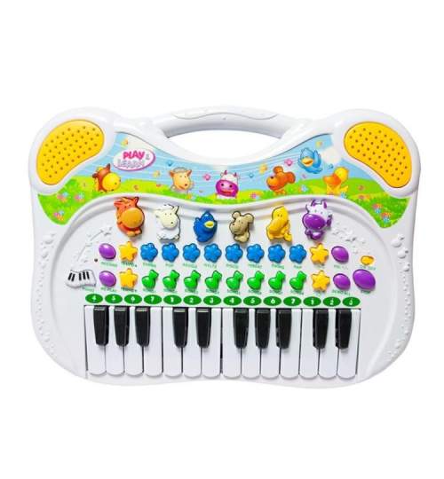 Orga Electronica cu 24 Clape pentru Copii, cu melodii, ritmuri si sunete animale, 38x27x3 cm, alb