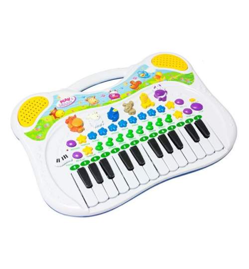 Orga Electronica cu 24 Clape pentru Copii, cu melodii, ritmuri si sunete animale, 38x27x3 cm, alb