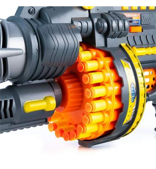 Pistol de jucarie Blaster electric cu 40 sageti din spuma tip NERF, 2 tinte incluse, 60x27x14 cm