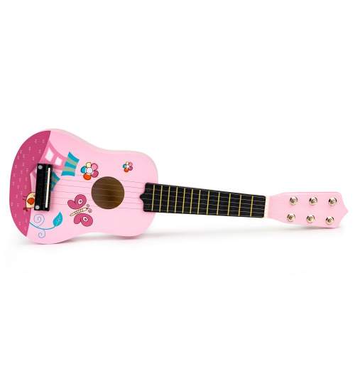 Chitara clasica din lemn pentru copii, cu 6 corzi metalice, 53cm, roz