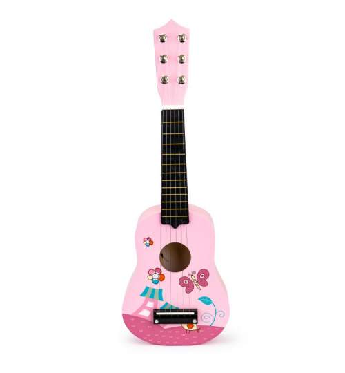 Chitara clasica din lemn pentru copii, cu 6 corzi metalice, 53cm, roz