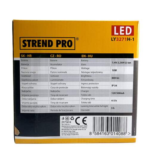 Proiector lucru, LED SMD, cu acumulator si maner, 10 W, 800 lm, IP54, Strend Pro MART-2171414