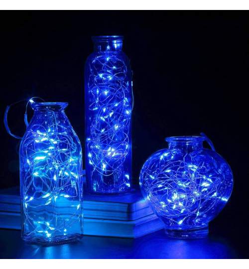 Instalatie luminoasa decorativa LED de Craciun, 300 led-uri, telecomanda cu 8 functii, albastru, 30m, 220V